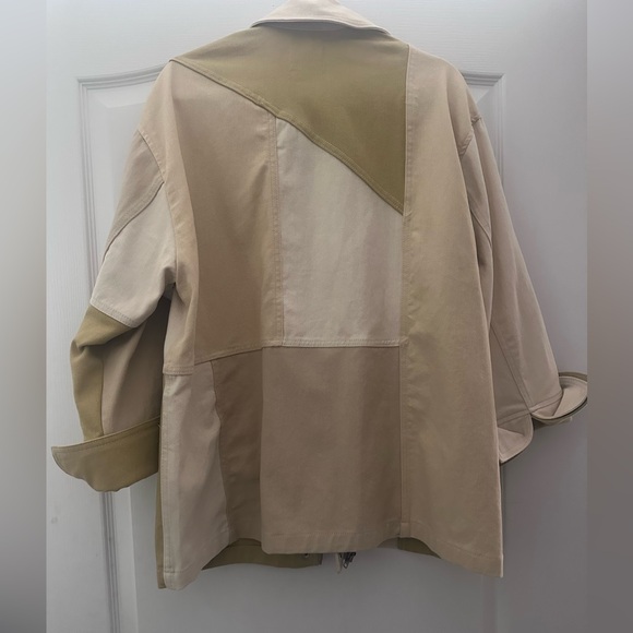 Zara Gabardine olive Cream Textured Jacket M - Picture 10 of 14